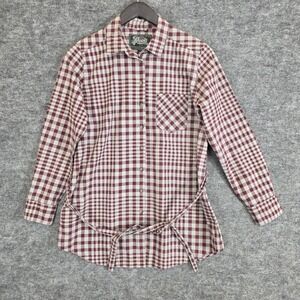 Roots Button Down Shirt Mens Large Maroon Gray Plaid Long Sleeve Cotton Belted